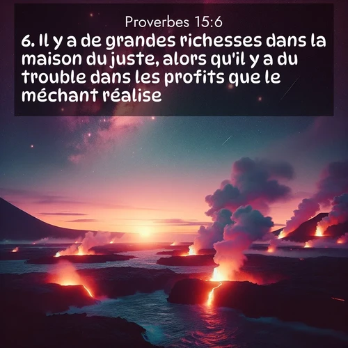 Segond21 Proverbes  ; image nature: image avec le verset biblique :Il y a de grandes richesses dans la maison du juste, alors qu&#039;il y a du trouble dans les profits que le méchant réalise. ;  ; 15:6