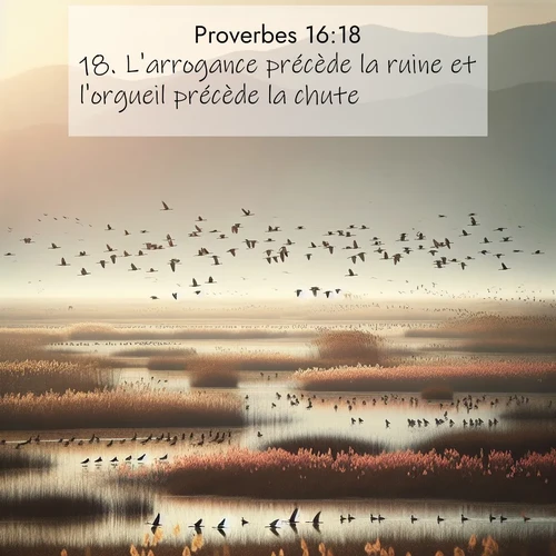 Segond21 Proverbes  ; image nature: image avec le verset biblique :L&#039;arrogance précède la ruine et l&#039;orgueil précède la chute. ;  ; 16:18