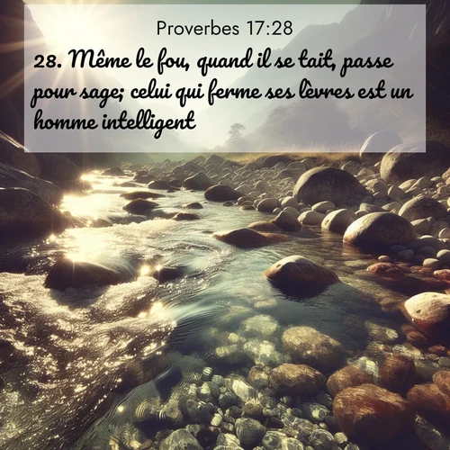 Segond21 Proverbes  ; image nature: image avec le verset biblique :Même le fou, quand il se tait, passe pour sage; celui qui ferme ses lèvres est un homme intelligent. ;  ; 17:28