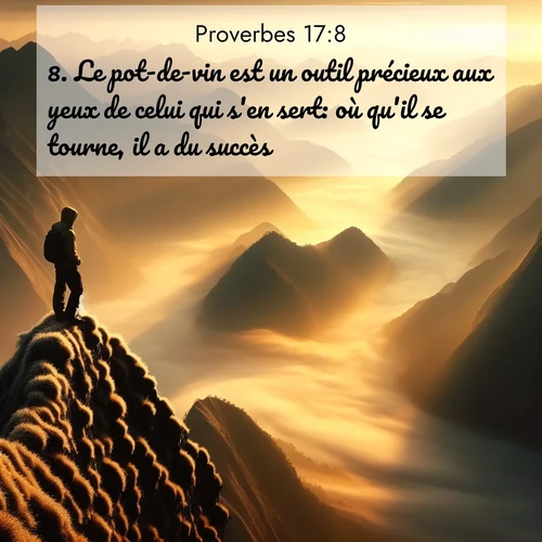 Segond21 Proverbes  ; image nature: image avec le verset biblique :Le pot-de-vin est un outil précieux aux yeux de celui qui s&#039;en sert: où qu&#039;il se tourne, il a du succès. ;  ; 17:8