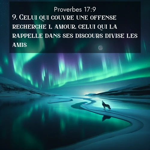 Segond21 Proverbes  ; image nature: image avec le verset biblique :Celui qui couvre une offense recherche l&#039;amour, celui qui la rappelle dans ses discours divise les amis. ;  ; 17:9