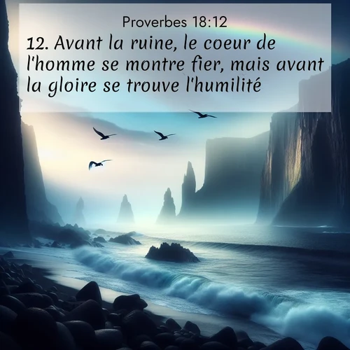 Segond21 Proverbes  ; image nature: image avec le verset biblique :Avant la ruine, le coeur de l&#039;homme se montre fier, mais avant la gloire se trouve l&#039;humilité. ;  ; 18:12
