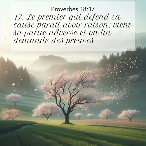Segond21 Proverbes  ; image nature: image avec le verset biblique :Le premier qui défend sa cause paraît avoir raison; vient sa partie adverse et on lui demande des preuves. ;  ; 18:17