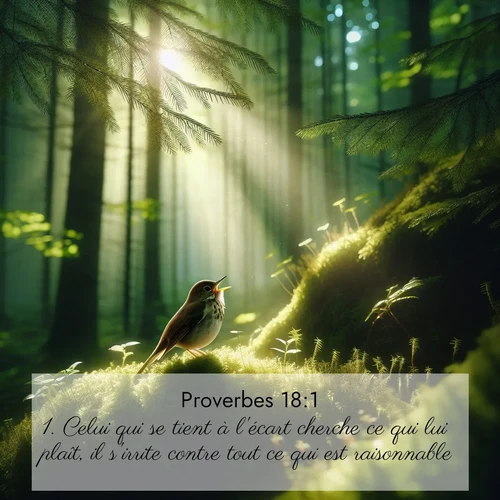 Segond21 Proverbes  ; image nature: image avec le verset biblique :Celui qui se tient à l&#039;écart cherche ce qui lui plaît, il s&#039;irrite contre tout ce qui est raisonnable. ;  ; 18:1