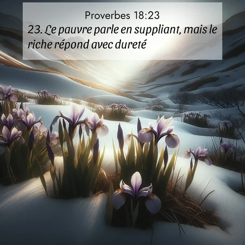 Segond21 Proverbes  ; image nature: image avec le verset biblique :Le pauvre parle en suppliant, mais le riche répond avec dureté. ;  ; 18:23