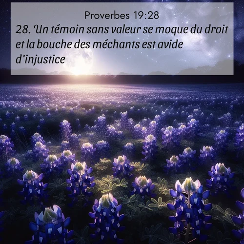 Segond21 Proverbes  ; image nature: image avec le verset biblique :Un témoin sans valeur se moque du droit et la bouche des méchants est avide d&#039;injustice. ;  ; 19:28