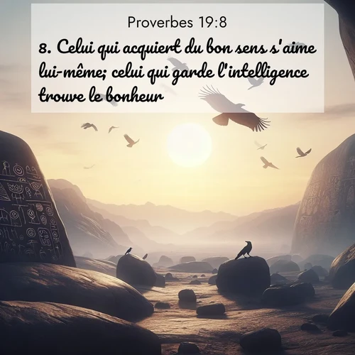 Segond21 Proverbes  ; image nature: image avec le verset biblique :Celui qui acquiert du bon sens s&#039;aime lui-même; celui qui garde l&#039;intelligence trouve le bonheur. ;  ; 19:8