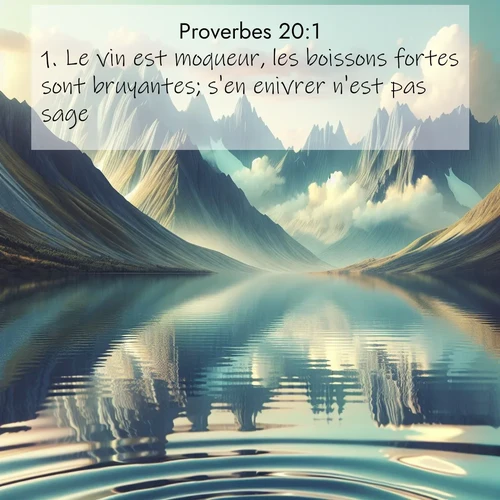 Segond21 Proverbes  ; image nature: image avec le verset biblique :Le vin est moqueur, les boissons fortes sont bruyantes; s&#039;en enivrer n&#039;est pas sage. ;  ; 20:1