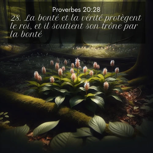 Segond21 Proverbes  ; image nature: image avec le verset biblique :La bonté et la vérité protègent le roi, et il soutient son trône par la bonté. ;  ; 20:28