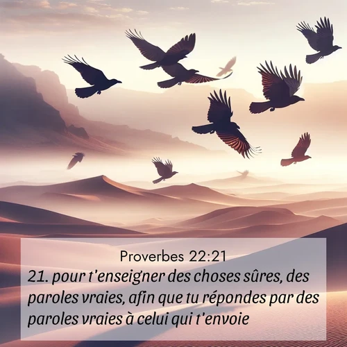 Segond21 Proverbes  ; image nature: image avec le verset biblique :pour t&#039;enseigner des choses sûres, des paroles vraies, afin que tu répondes par des paroles vraies à celui qui t&#039;envoie? ;  ; 22:21
