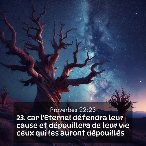 Segond21 Proverbes  ; image nature: image avec le verset biblique :car l&#039;Eternel défendra leur cause et dépouillera de leur vie ceux qui les auront dépouillés. ;  ; 22:23