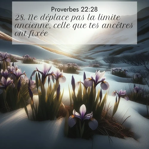 Segond21 Proverbes  ; image nature: image avec le verset biblique :Ne déplace pas la limite ancienne, celle que tes ancêtres ont fixée. ;  ; 22:28