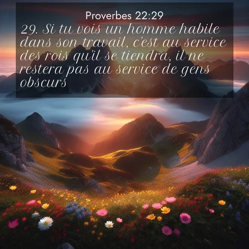 Segond21 Proverbes  ; image nature: image avec le verset biblique :Si tu vois un homme habile dans son travail, c&#039;est au service des rois qu&#039;il se tiendra, il ne restera pas au service de gens obscurs. ;  ; 22:29