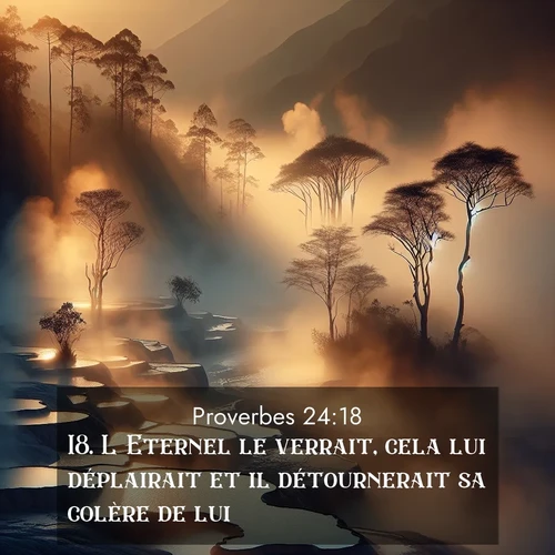 Segond21 Proverbes  ; image nature: image avec le verset biblique :L&#039;Eternel le verrait, cela lui déplairait et il détournerait sa colère de lui. ;  ; 24:18