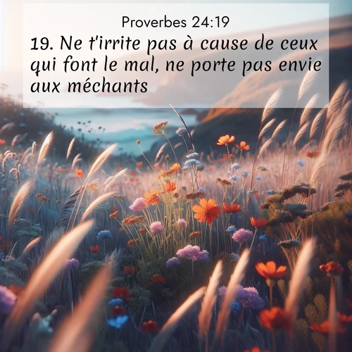 Segond21 Proverbes  ; image nature: image avec le verset biblique :Ne t&#039;irrite pas à cause de ceux qui font le mal, ne porte pas envie aux méchants, ;  ; 24:19