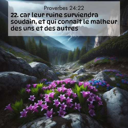 Segond21 Proverbes  ; image nature: image avec le verset biblique :car leur ruine surviendra soudain, et qui connaît le malheur des uns et des autres? ;  ; 24:22