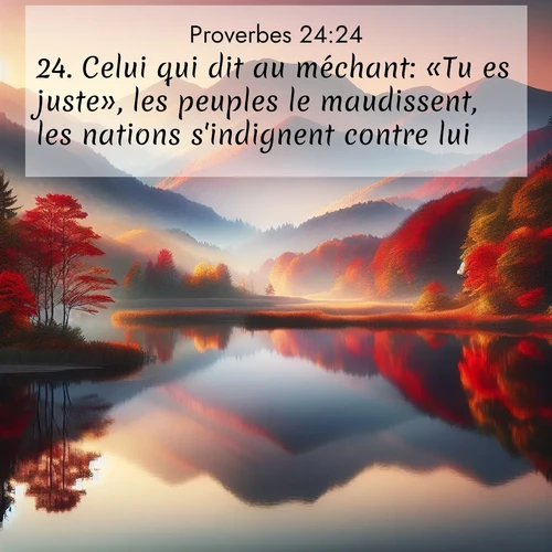 Segond21 Proverbes  ; image nature: image avec le verset biblique :Celui qui dit au méchant: «Tu es juste», les peuples le maudissent, les nations s&#039;indignent contre lui. ;  ; 24:24