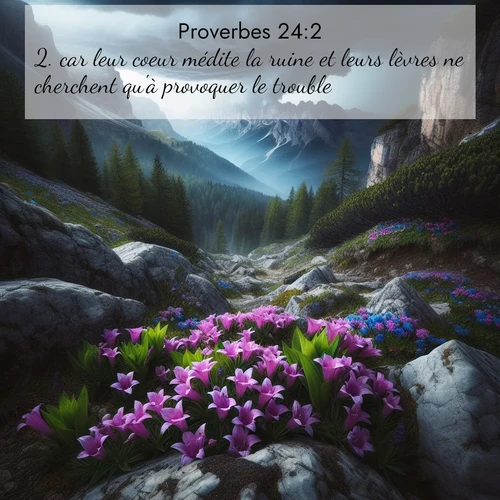 Segond21 Proverbes  ; image nature: image avec le verset biblique :car leur coeur médite la ruine et leurs lèvres ne cherchent qu&#039;à provoquer le trouble. ;  ; 24:2
