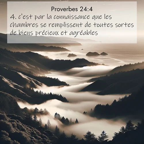 Segond21 Proverbes  ; image nature: image avec le verset biblique :c&#039;est par la connaissance que les chambres se remplissent de toutes sortes de biens précieux et agréables. ;  ; 24:4
