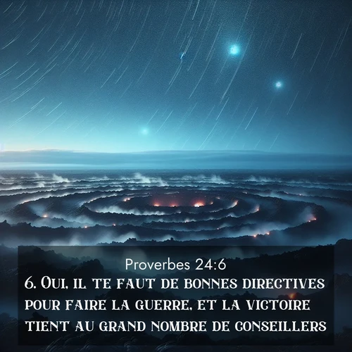 Segond21 Proverbes  ; image nature: image avec le verset biblique :Oui, il te faut de bonnes directives pour faire la guerre, et la victoire tient au grand nombre de conseillers. ;  ; 24:6