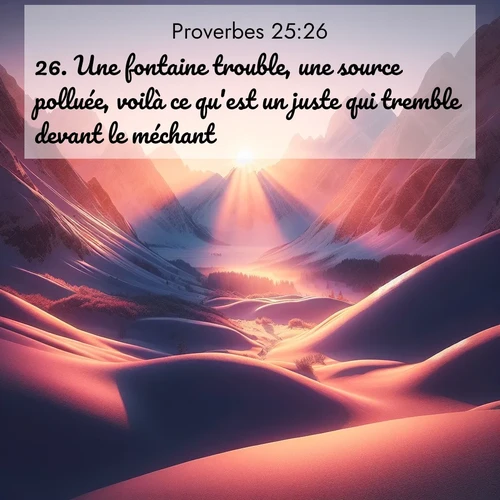 Segond21 Proverbes  ; image nature: image avec le verset biblique :Une fontaine trouble, une source polluée, voilà ce qu&#039;est un juste qui tremble devant le méchant. ;  ; 25:26