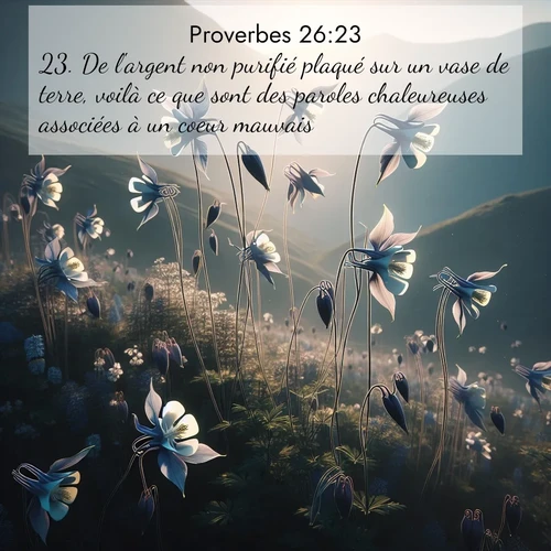 Segond21 Proverbes  ; image nature: image avec le verset biblique :De l&#039;argent non purifié plaqué sur un vase de terre, voilà ce que sont des paroles chaleureuses associées à un coeur mauvais. ;  ; 26:23