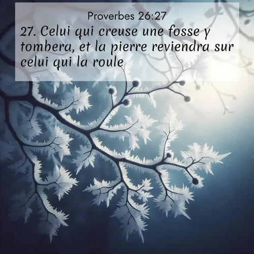 Segond21 Proverbes  ; image nature: image avec le verset biblique :Celui qui creuse une fosse y tombera, et la pierre reviendra sur celui qui la roule. ;  ; 26:27