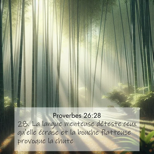 Segond21 Proverbes  ; image nature: image avec le verset biblique :La langue menteuse déteste ceux qu&#039;elle écrase et la bouche flatteuse provoque la chute. ;  ; 26:28