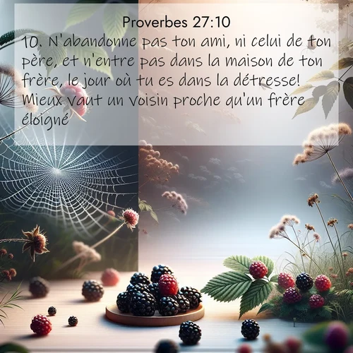 Segond21 Proverbes  ; image nature: image avec le verset biblique :N&#039;abandonne pas ton ami, ni celui de ton père, et n&#039;entre pas dans la maison de ton frère, le jour où tu es dans la détresse! Mieux vaut un voisin proche qu&#039;un frère éloigné. ;  ; 27:10