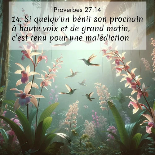 Segond21 Proverbes  ; image nature: image avec le verset biblique :Si quelqu&#039;un bénit son prochain à haute voix et de grand matin, c&#039;est tenu pour une malédiction. ;  ; 27:14
