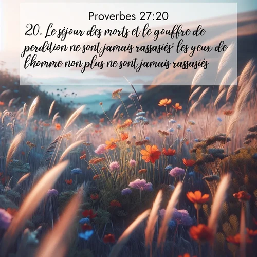 Segond21 Proverbes  ; image nature: image avec le verset biblique :Le séjour des morts et le gouffre de perdition ne sont jamais rassasiés; les yeux de l&#039;homme non plus ne sont jamais rassasiés. ;  ; 27:20