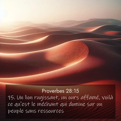 Segond21 Proverbes  ; image nature: image avec le verset biblique :Un lion rugissant, un ours affamé, voilà ce qu&#039;est le méchant qui domine sur un peuple sans ressources. ;  ; 28:15