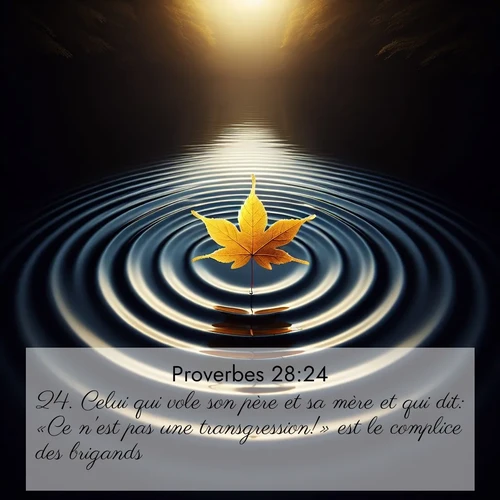 Segond21 Proverbes  ; image nature: image avec le verset biblique :Celui qui vole son père et sa mère et qui dit: «Ce n&#039;est pas une transgression!» est le complice des brigands. ;  ; 28:24