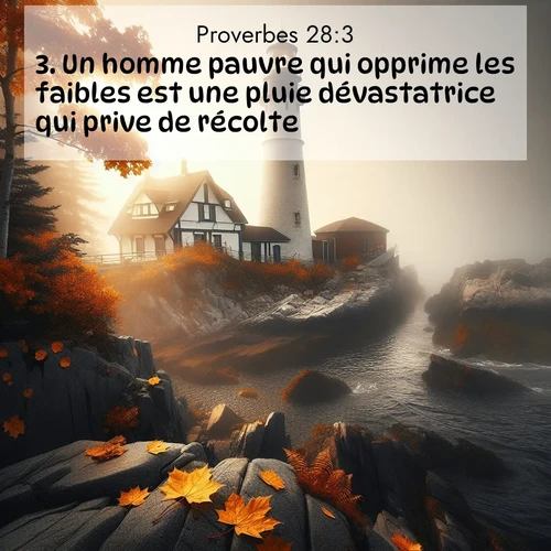 Segond21 Proverbes  ; image nature: image avec le verset biblique :Un homme pauvre qui opprime les faibles est une pluie dévastatrice qui prive de récolte. ;  ; 28:3