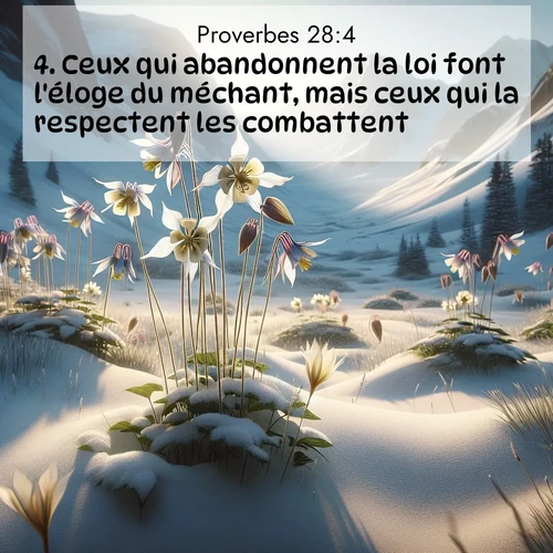 Segond21 Proverbes  ; image nature: image avec le verset biblique :Ceux qui abandonnent la loi font l&#039;éloge du méchant, mais ceux qui la respectent les combattent. ;  ; 28:4