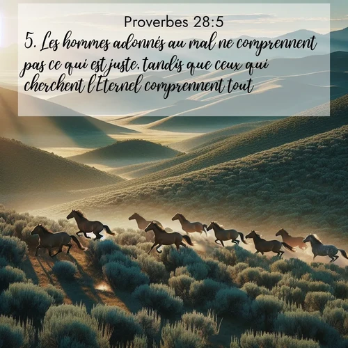 Segond21 Proverbes  ; image nature: image avec le verset biblique :Les hommes adonnés au mal ne comprennent pas ce qui est juste, tandis que ceux qui cherchent l&#039;Eternel comprennent tout. ;  ; 28:5