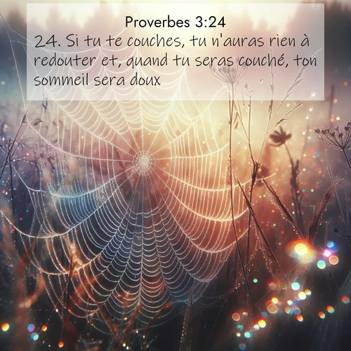 Segond21 Proverbes  ; image nature: image avec le verset biblique :Si tu te couches, tu n&#039;auras rien à redouter et, quand tu seras couché, ton sommeil sera doux. ;  ; 3:24