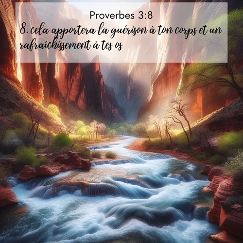 Segond21 Proverbes  ; image nature: image avec le verset biblique :cela apportera la guérison à ton corps et un rafraîchissement à tes os. ;  ; 3:8