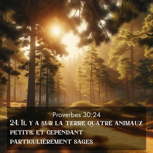 Segond21 Proverbes  ; image nature: image avec le verset biblique :Il y a sur la terre quatre animaux petits, et cependant particulièrement sages: ;  ; 30:24