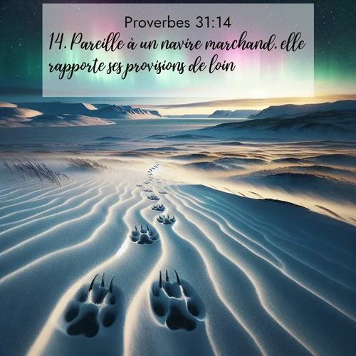 Segond21 Proverbes  ; image nature: image avec le verset biblique :Pareille à un navire marchand, elle rapporte ses provisions de loin. ;  ; 31:14