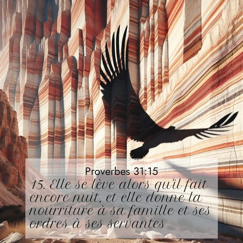 Segond21 Proverbes  ; image nature: image avec le verset biblique :Elle se lève alors qu&#039;il fait encore nuit, et elle donne la nourriture à sa famille et ses ordres à ses servantes. ;  ; 31:15