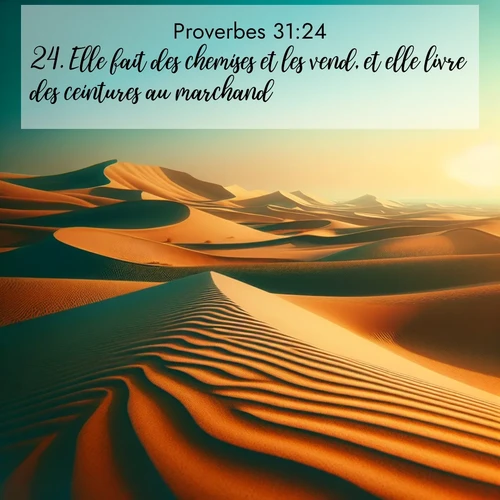 Segond21 Proverbes  ; image nature: image avec le verset biblique :Elle fait des chemises et les vend, et elle livre des ceintures au marchand. ;  ; 31:24