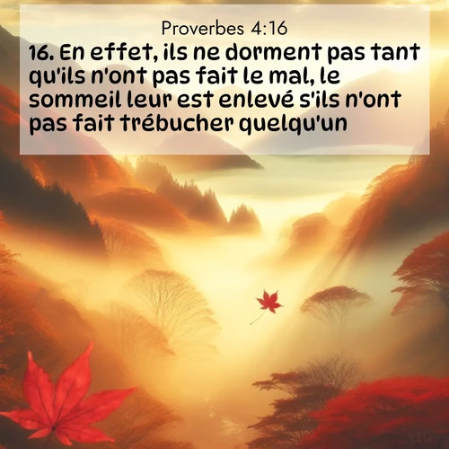 Segond21 Proverbes  ; image nature: image avec le verset biblique :En effet, ils ne dorment pas tant qu&#039;ils n&#039;ont pas fait le mal, le sommeil leur est enlevé s&#039;ils n&#039;ont pas fait trébucher quelqu&#039;un. ;  ; 4:16