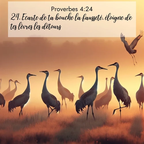 Segond21 Proverbes  ; image nature: image avec le verset biblique :Ecarte de ta bouche la fausseté, éloigne de tes lèvres les détours! ;  ; 4:24
