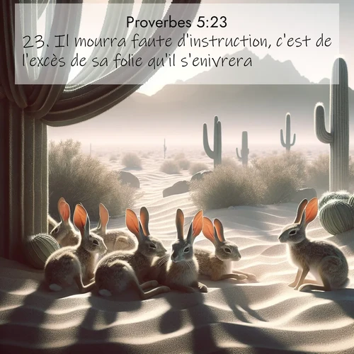 Segond21 Proverbes  ; image nature: image avec le verset biblique :Il mourra faute d&#039;instruction, c&#039;est de l&#039;excès de sa folie qu&#039;il s&#039;enivrera. ;  ; 5:23