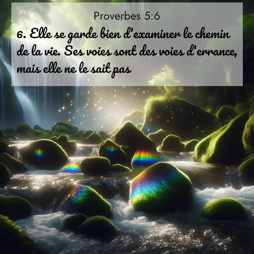 Segond21 Proverbes  ; image nature: image avec le verset biblique :Elle se garde bien d&#039;examiner le chemin de la vie. Ses voies sont des voies d&#039;errance, mais elle ne le sait pas. ;  ; 5:6