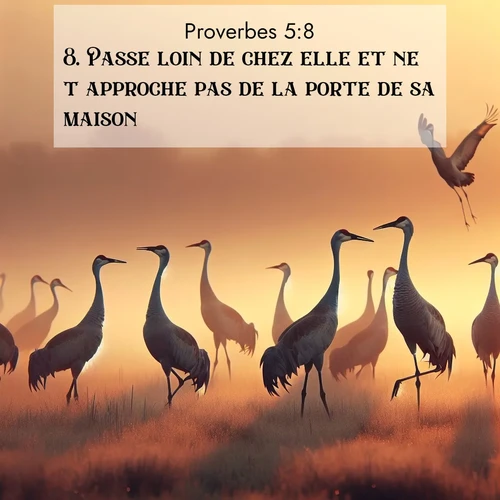 Segond21 Proverbes  ; image nature: image avec le verset biblique :Passe loin de chez elle et ne t&#039;approche pas de la porte de sa maison! ;  ; 5:8