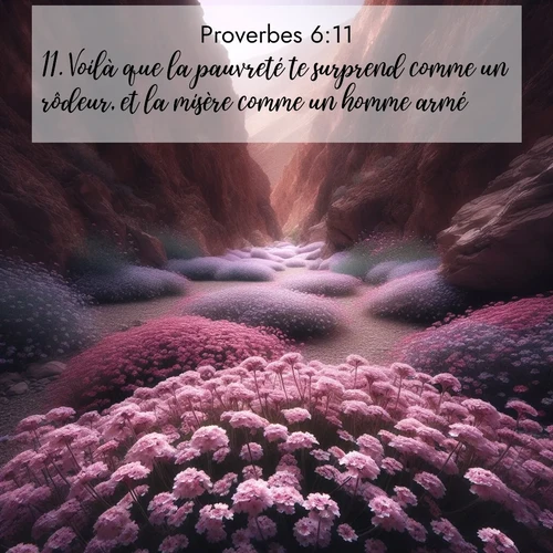 Segond21 Proverbes  ; image nature: image avec le verset biblique :Voilà que la pauvreté te surprend comme un rôdeur, et la misère comme un homme armé. ;  ; 6:11
