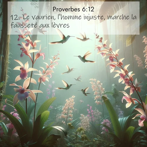 Segond21 Proverbes  ; image nature: image avec le verset biblique :Le vaurien, l&#039;homme injuste, marche la fausseté aux lèvres. ;  ; 6:12
