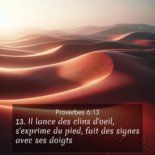 Segond21 Proverbes  ; image nature: image avec le verset biblique :Il lance des clins d&#039;oeil, s&#039;exprime du pied, fait des signes avec ses doigts. ;  ; 6:13